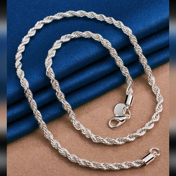 925 Sterling Silver 4mm Twisted Rope chain Necklace 20" - Picture 3 of 8